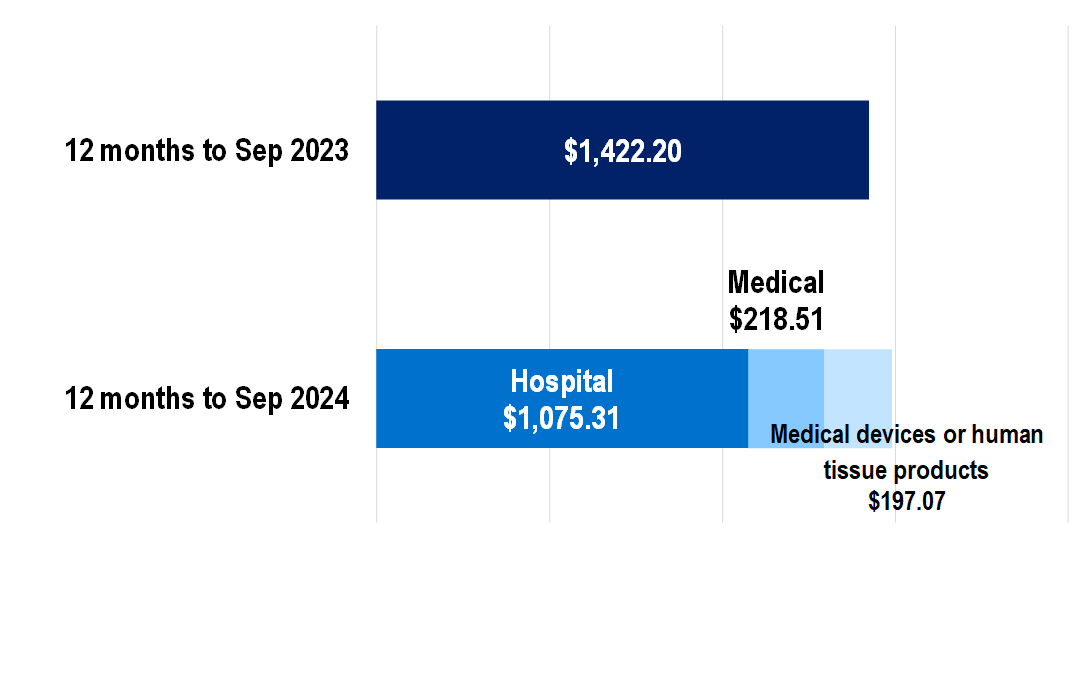 Hospital treatment benefits per person, the largest amount of benefits per person was spent on hospital accommodation and medical, followed by medical services and then medical devices or Human tissue products benefits