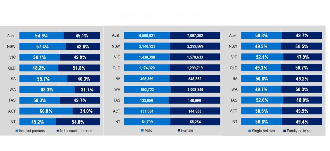 General Treatment table (ancillary) table as at 31 December 2024, Insured and non-insured person by state and territory, Male and female and single policies and family policies by state and territory.