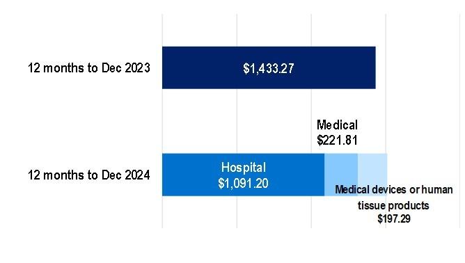 Hospital treatment benefits per person, the largest amount of benefits per person was spent on hospital accommodation and medical, followed by medical services and then medical devices or Human tissue products benefits